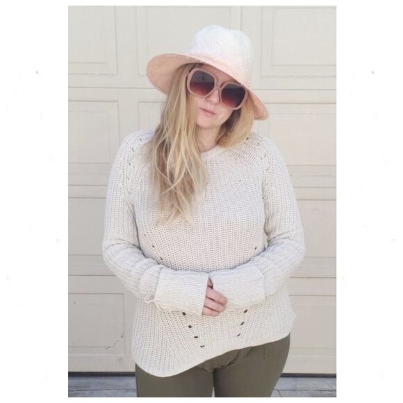 5/$100 SALE - 360 Sweater  Ivory Chunky Knit Cuffed Sleeve - Picture 2 of 7